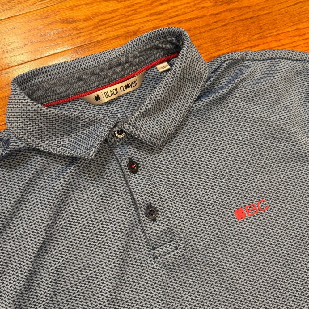 Black Clover Live Lucky Golf Polo Shirt‎ Mens XL Blue Black Geometric Stretch